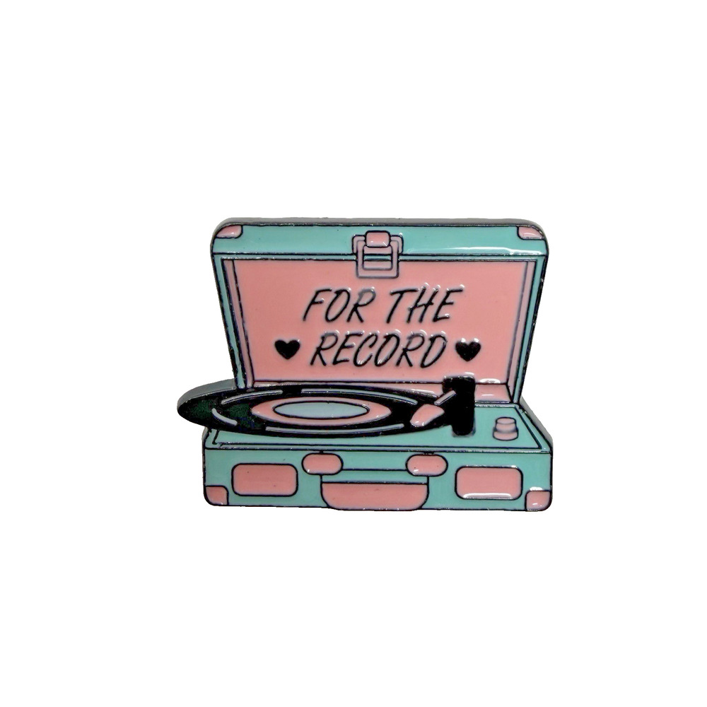 For The Record Pin Pastel Turntable Vinyl Enamel Brooch Cute Retro Music